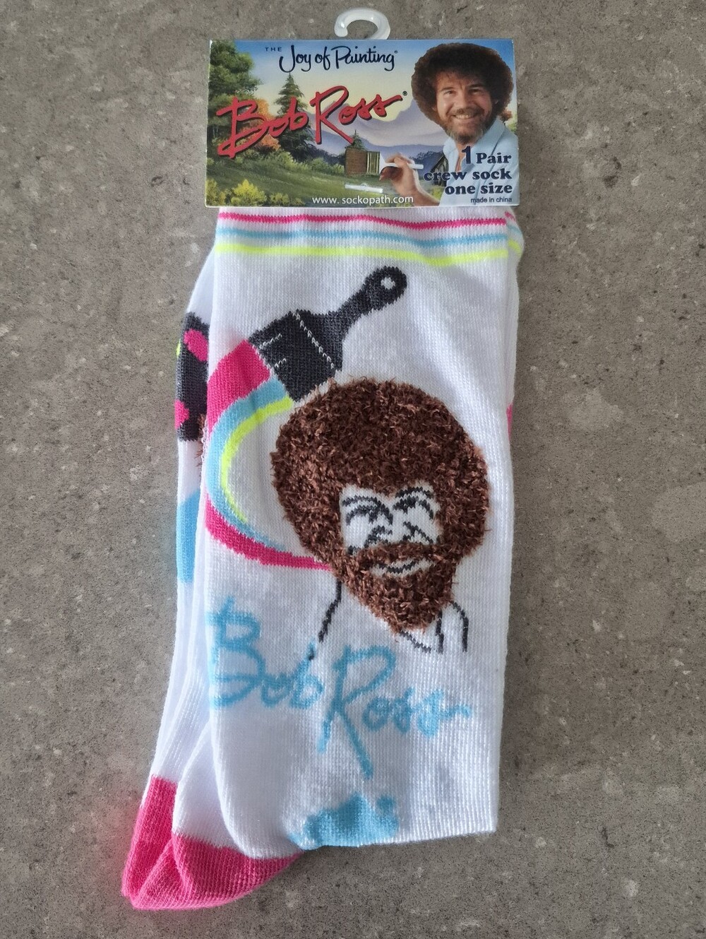 Bob Ross Adult Crew Socks Textured One Size Unisex Rainbow Painter